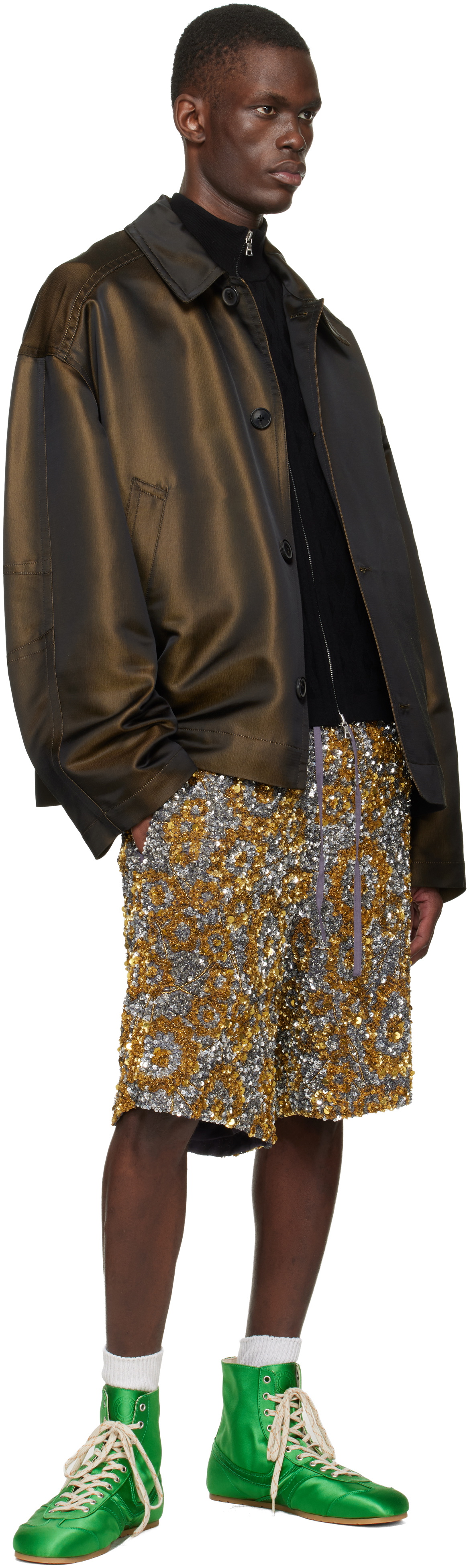 Dries Van Noten Green Satin High Top Sneakers