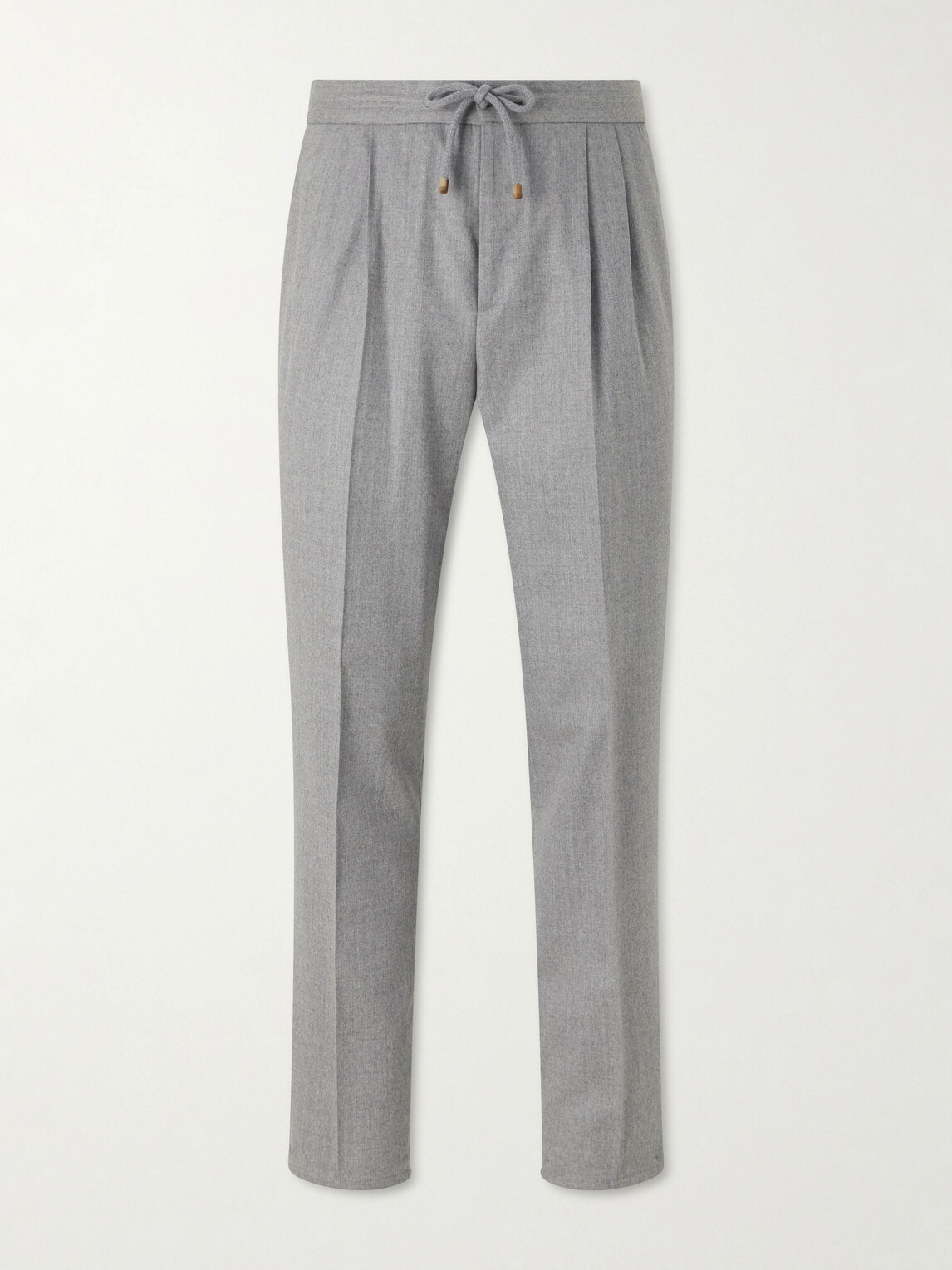 Brunello Cucinelli - Tapered Pleated Virgin Wool-Flannel Drawstring Trousers - Gray