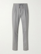 Brunello Cucinelli - Tapered Pleated Virgin Wool-Flannel Drawstring Trousers - Gray