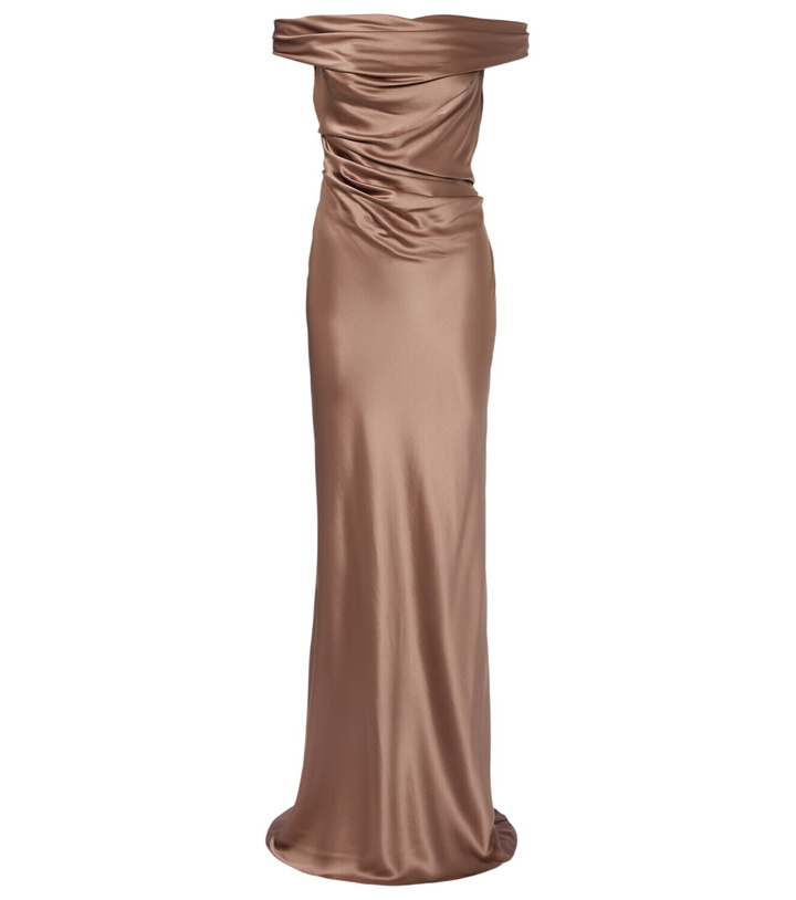 Photo: The Sei Bardot off-shoulder silk charmeuse gown