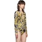 Versace Black and Yellow Heritage Stamp Deep-V Bodysuit