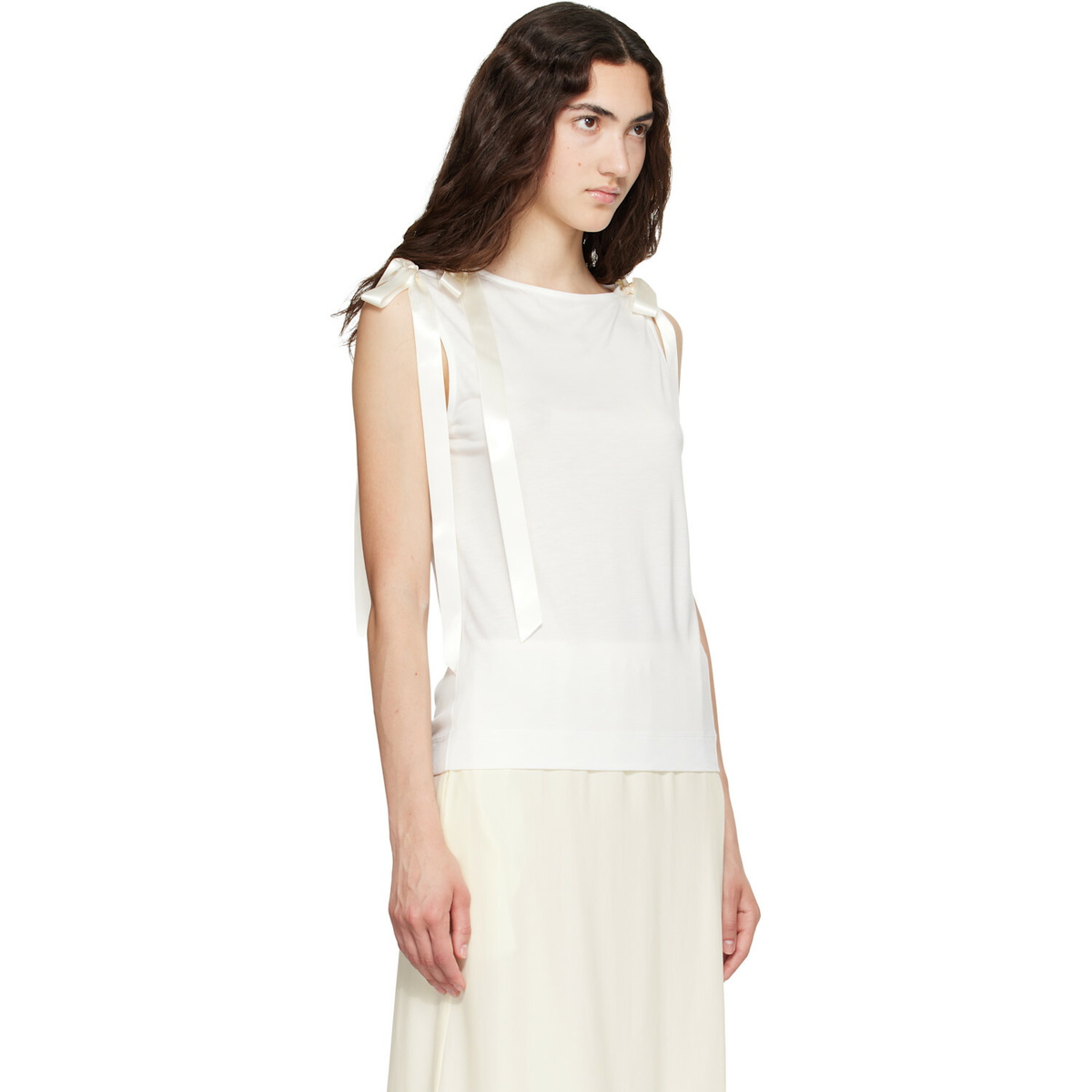 Simone Rocha White Bow Ribbon Tail Tank Top