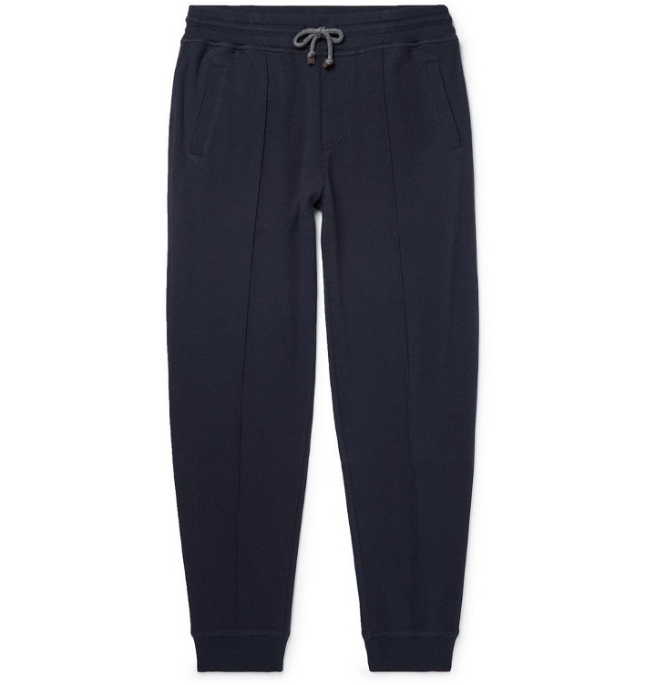Photo: Brunello Cucinelli - Slim-Fit Tapered Cotton-Blend Jersey Sweatpants - Men - Blue