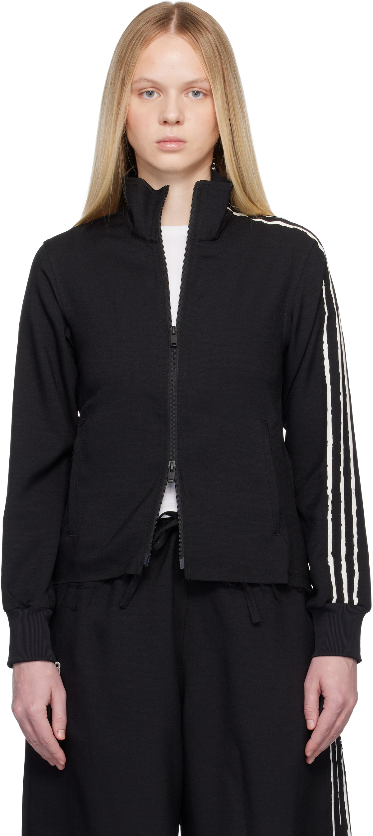 Y-3 Black Sport Uniform Raw Cut 3 Stripes Track Jacket