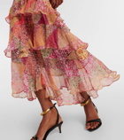 Rixo Preslee patchwork tiered midi skirt