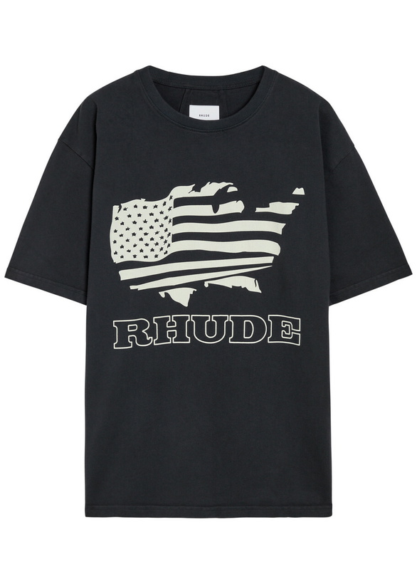 Photo: Rhude Banner Printed Cotton T-shirt Black