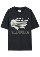 Rhude Banner Printed Cotton T-shirt Black