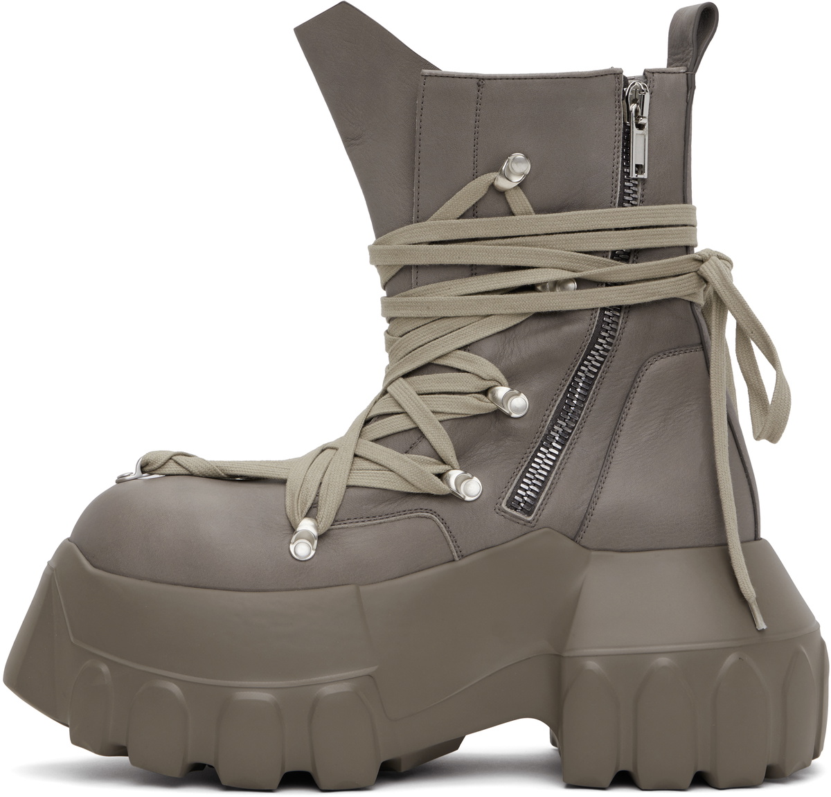 Rick Owens Gray Hollywood Megalace Mega Tractor Boots Rick Owens