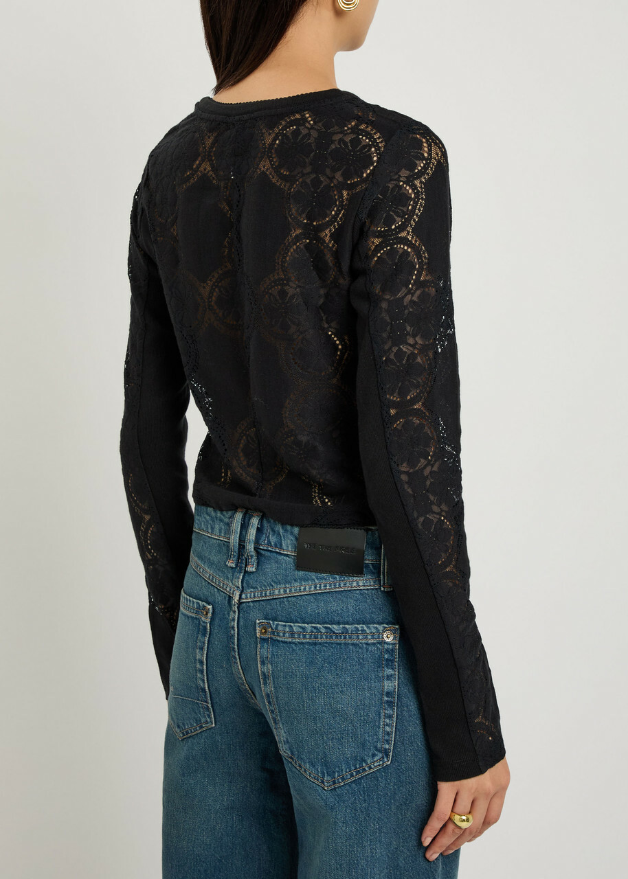 Free People Jae Lace-cutwork Cotton-blend top Black