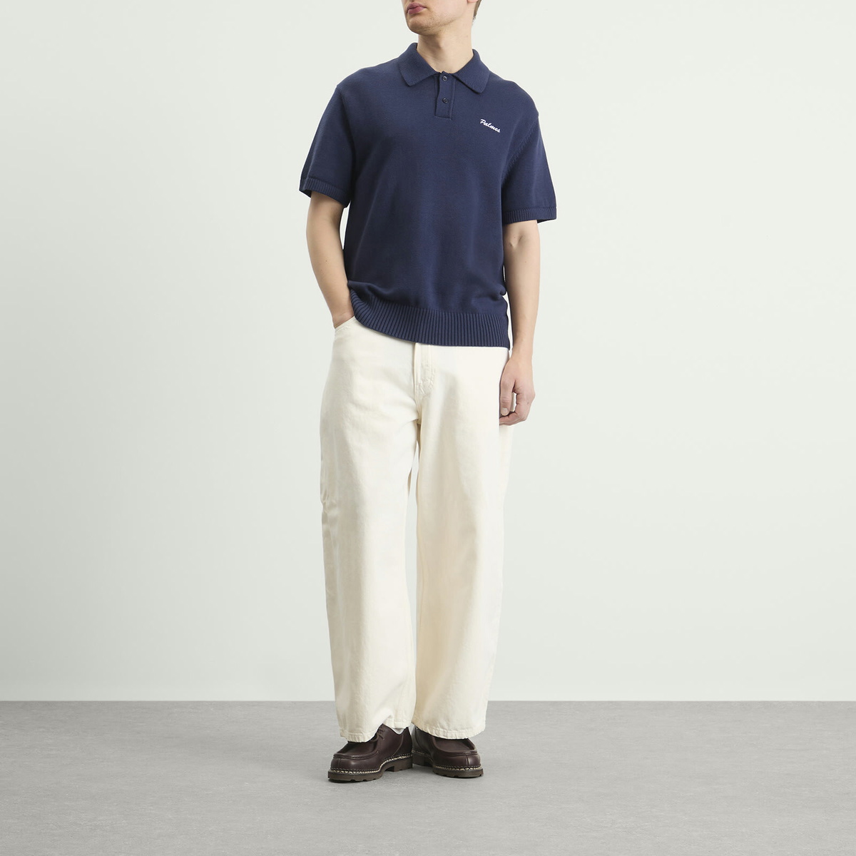 Palmes Men's Cotton Knit Polo in Navy