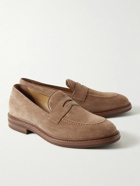 Brunello Cucinelli - Leather-Trimmed Suede Penny Loafers - Brown