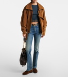 Saint Laurent Lace-trimmed cropped silk T-shirt