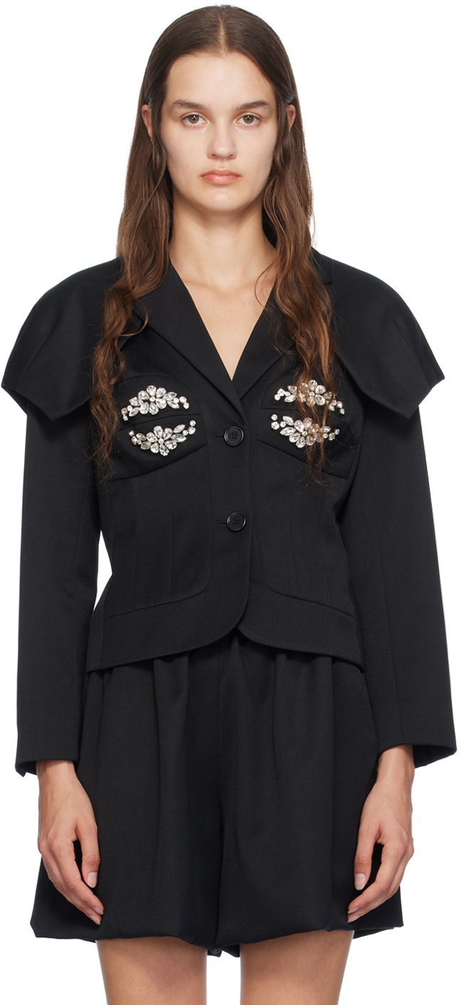 Simone Rocha Black Embroidered Bust Fitted Cap Blazer