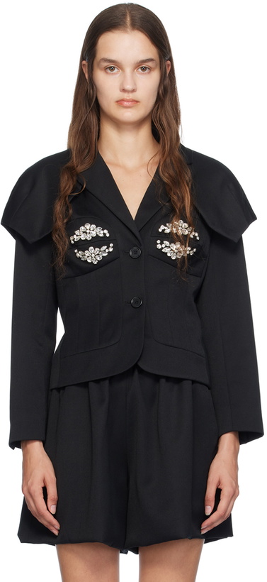 Photo: Simone Rocha Black Embroidered Bust Fitted Cap Blazer