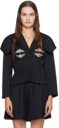 Simone Rocha Black Embroidered Bust Fitted Cap Blazer