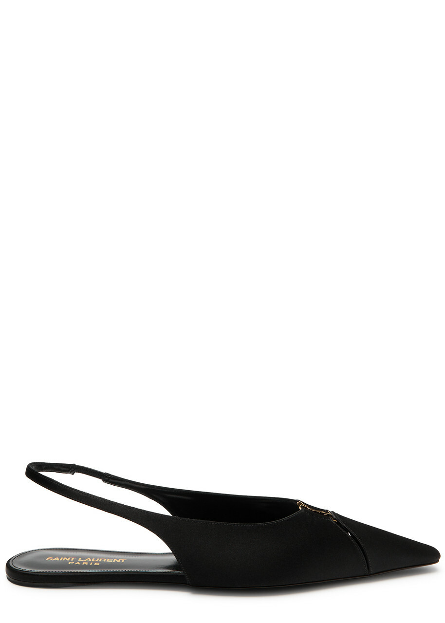 Saint Laurent Babylone Satin Slingback Flats Black