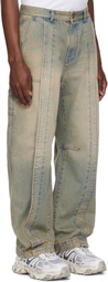 Juun.J Blue Washed Curved Jeans