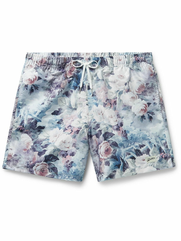 Photo: Bather - Rose Garden Straight-Leg Short-Length Printed Recycled Swim Shorts - Blue