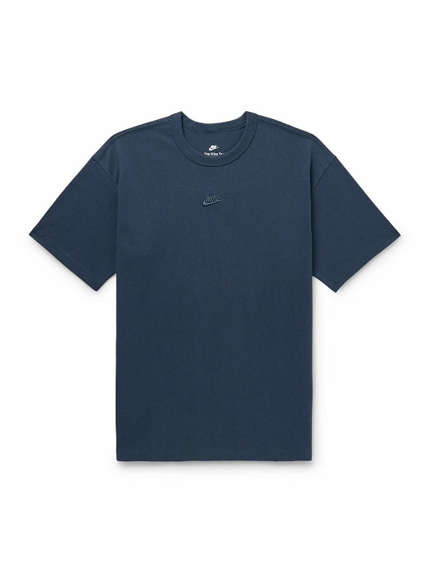 Photo: Nike - Sportswear Premium Essentials Logo-Embroidered Cotton-Jersey T-Shirt - Blue