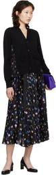 sacai Black Floral Print Cotton Knit Cardigan
