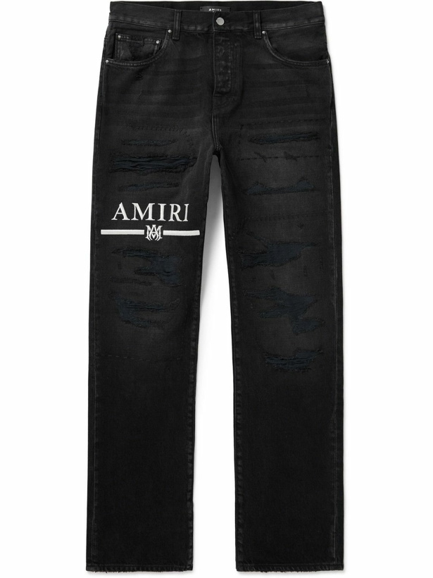 Photo: AMIRI - Straight-Leg Logo-Appliquéd Distressed Jeans - Black