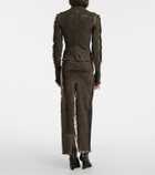 Rick Owens Sliced distressed denim midi skirt