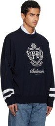 Balmain Navy College Emblem Knit Sweater