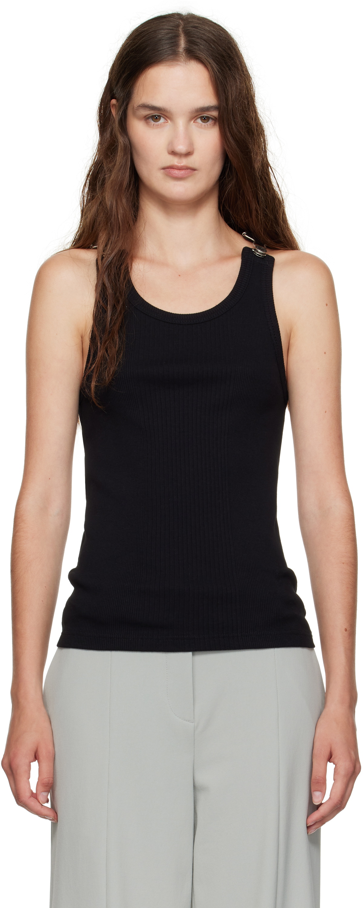 Jean Paul Gaultier Black Overall Buckles Ribbed Tank Top