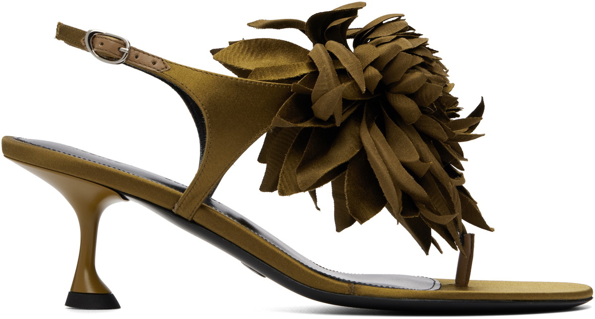 Proenza Schouler Khaki Tee Thong Flower Heeled Sandals