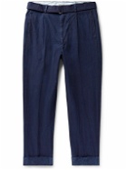 Officine Générale - Hugo Straight-Leg Belted Pleated Cotton Trousers - Blue