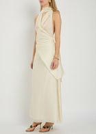 Solaqua Antonella Embroidered Draped Maxi Dress Ivory
