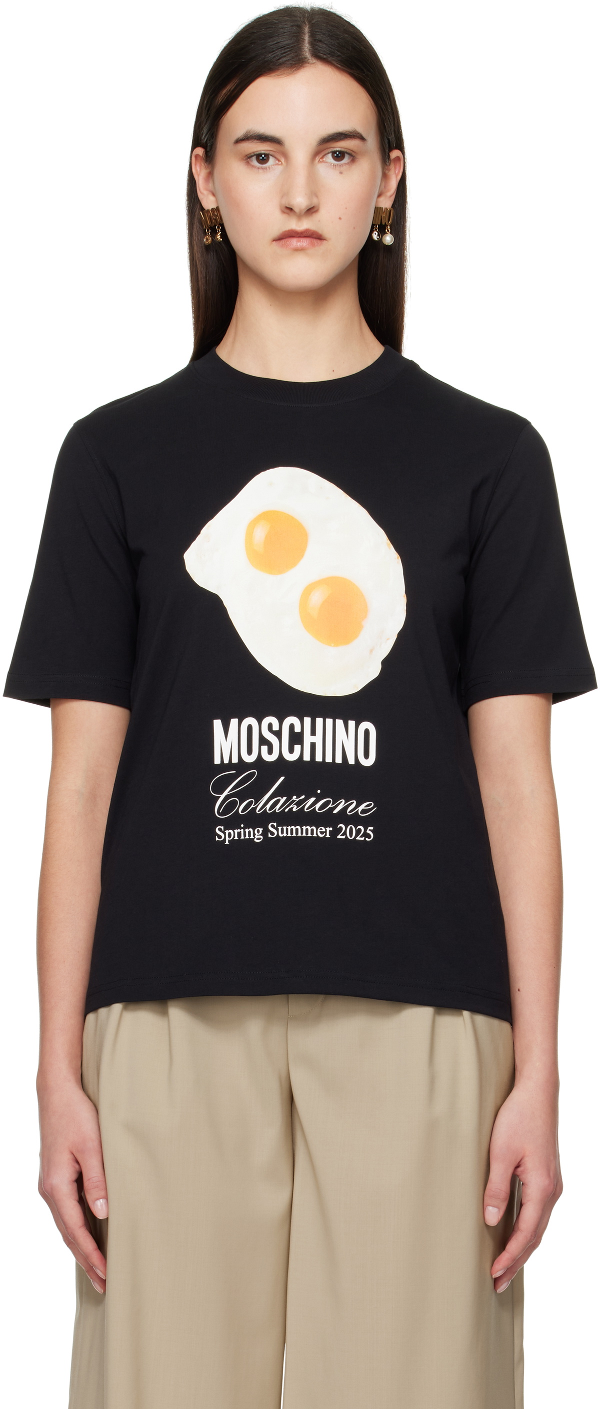 Moschino Black Eggs Print T-shirt