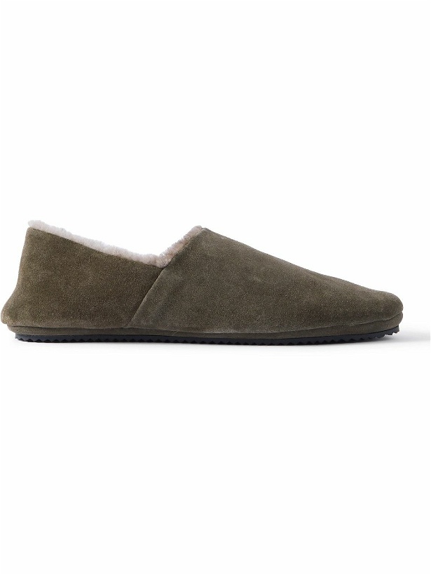 Photo: Mr P. - Shearling-Lined Suede Slippers - Green