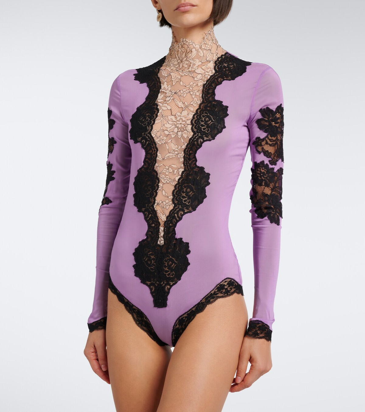 Valentino Turtleneck lace-trimmed bodysuit