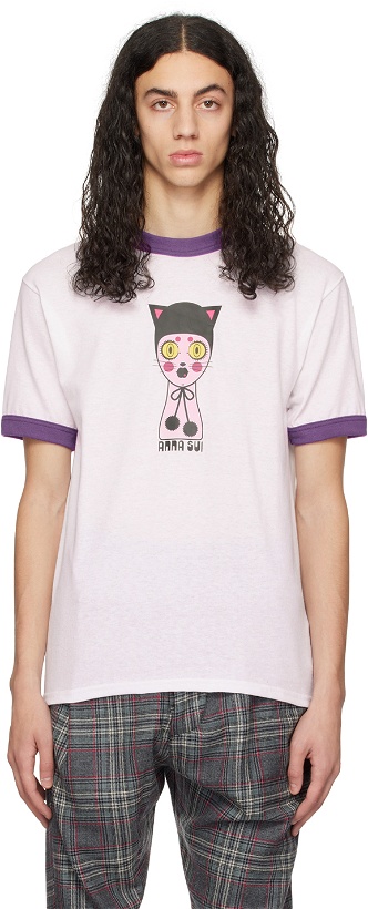 Photo: Anna Sui SSENSE Exclusive White & Purple Cat Dolly Head T-Shirt