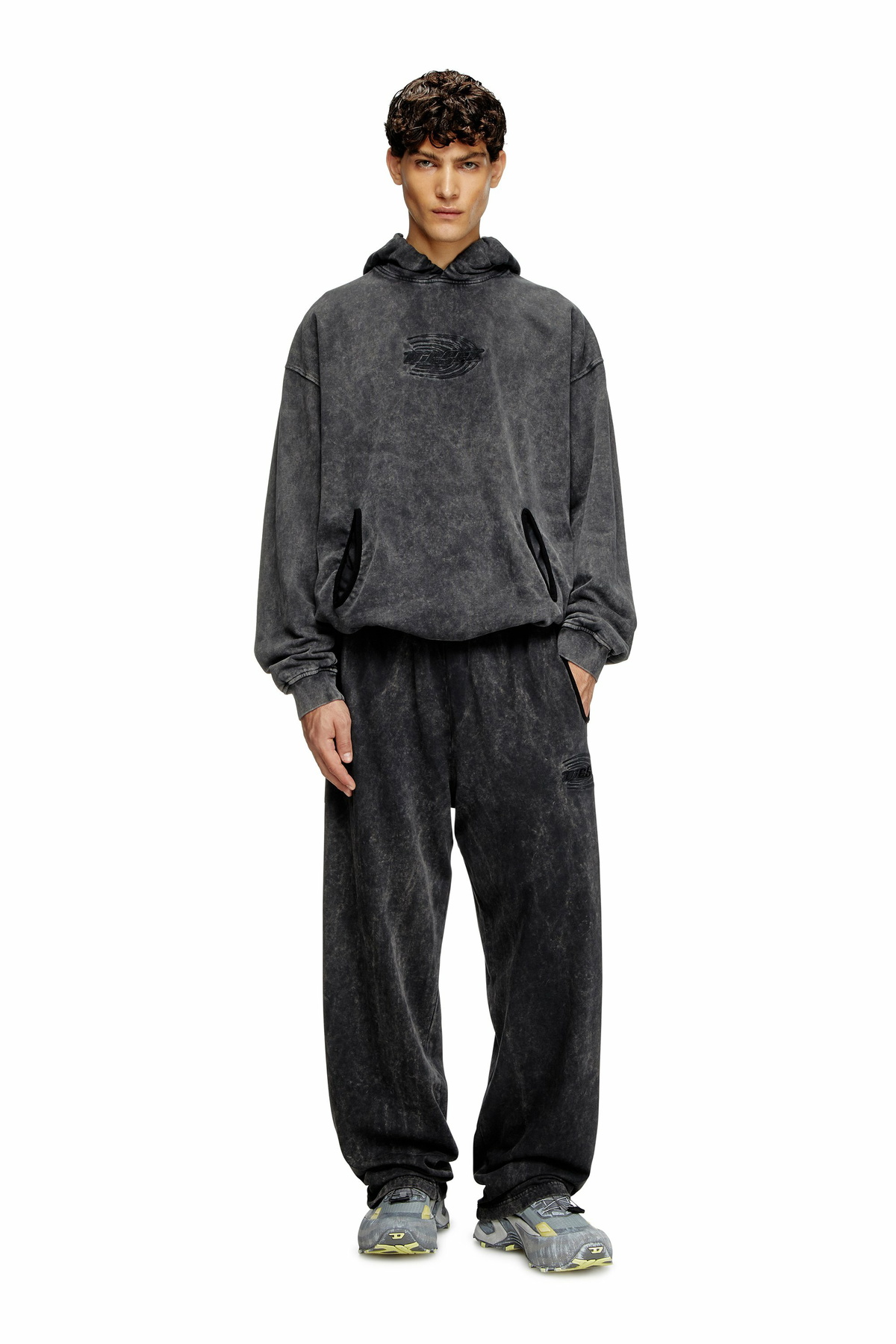Diesel Gathered acid-wash hoodie - Sweaters - Unisex - Grey