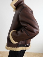 TOTEME - Shearling-Trimmed Full-Grain Leather Jacket - Brown