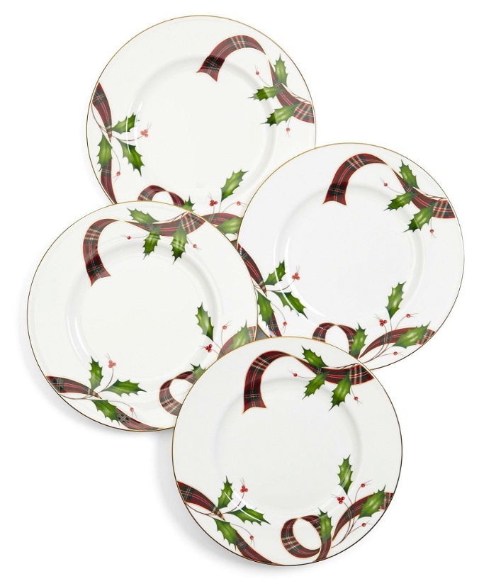 Photo: Brooks Brothers Women's Signature Tartan Four-Piece China Dessert Plate Setting | Red