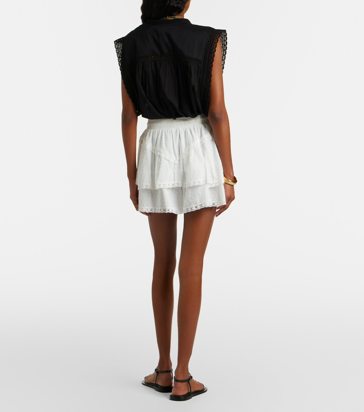 Poupette St Barth Thia embroidered tiered cotton shorts