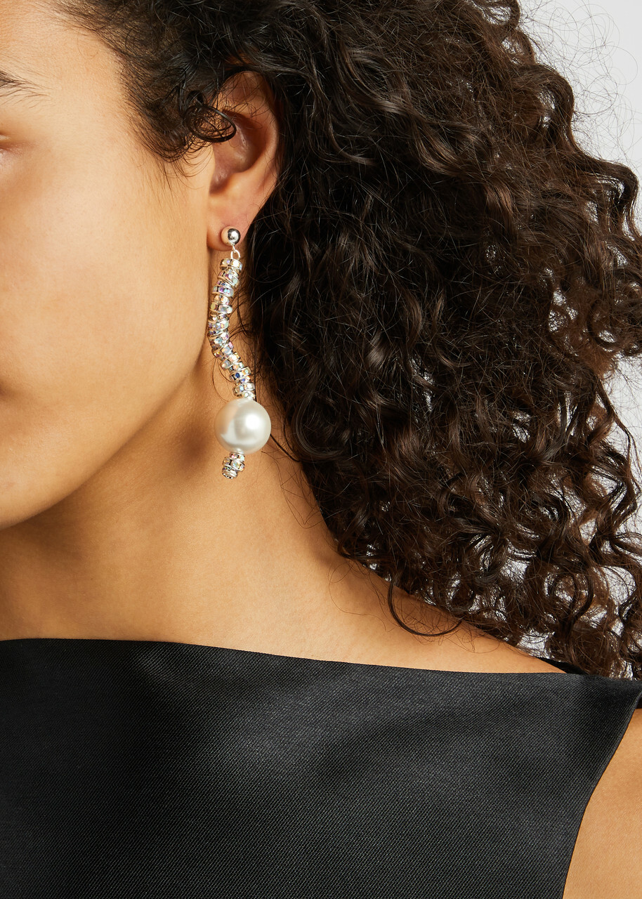 Pearl Octopuss.y Diamond Snakes Silver-plated Drop Earrings - One Size