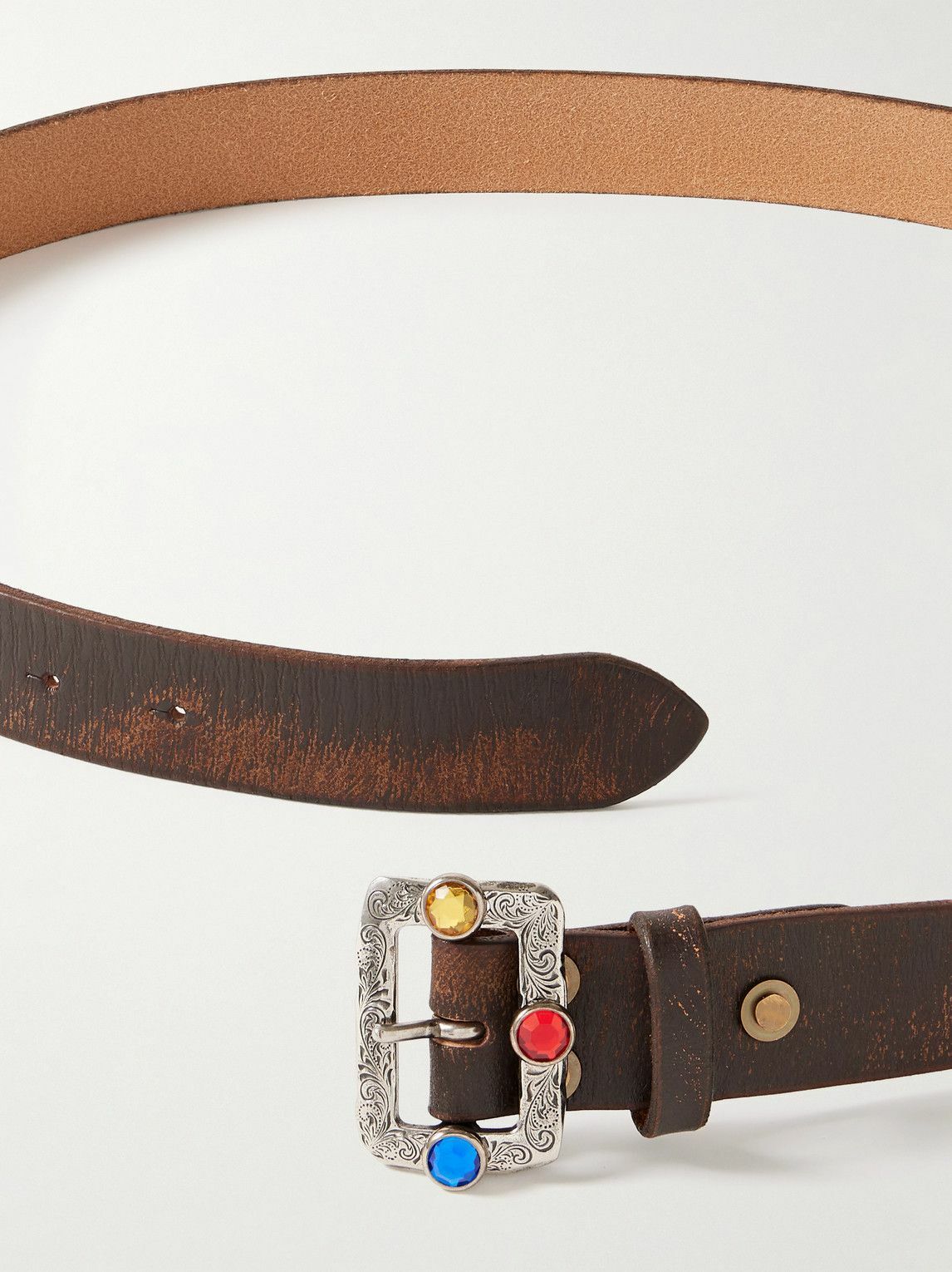 KAPITAL - 3cm Crystal-Embellished Oiled-Leather Belt