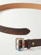 KAPITAL - 3cm Crystal-Embellished Oiled-Leather Belt