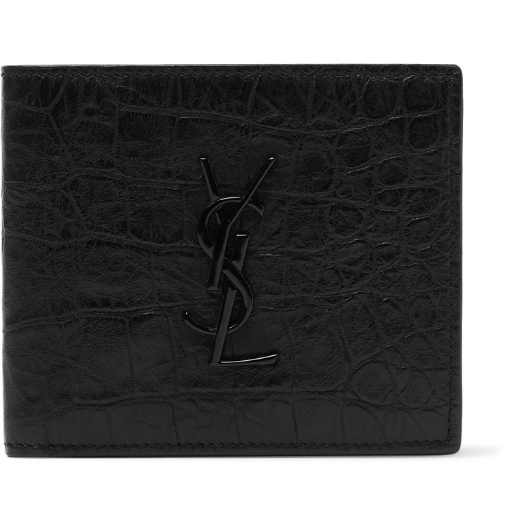 Photo: SAINT LAURENT - Logo-Appliquéd Croc-Effect Leather Billfold Wallet - Black