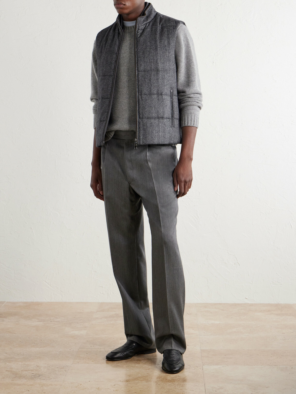 N.PEAL - Belgravia Quilted Herringbone Woven Wool, Silk and Cashmere-Blend Twill Gilet - Gray