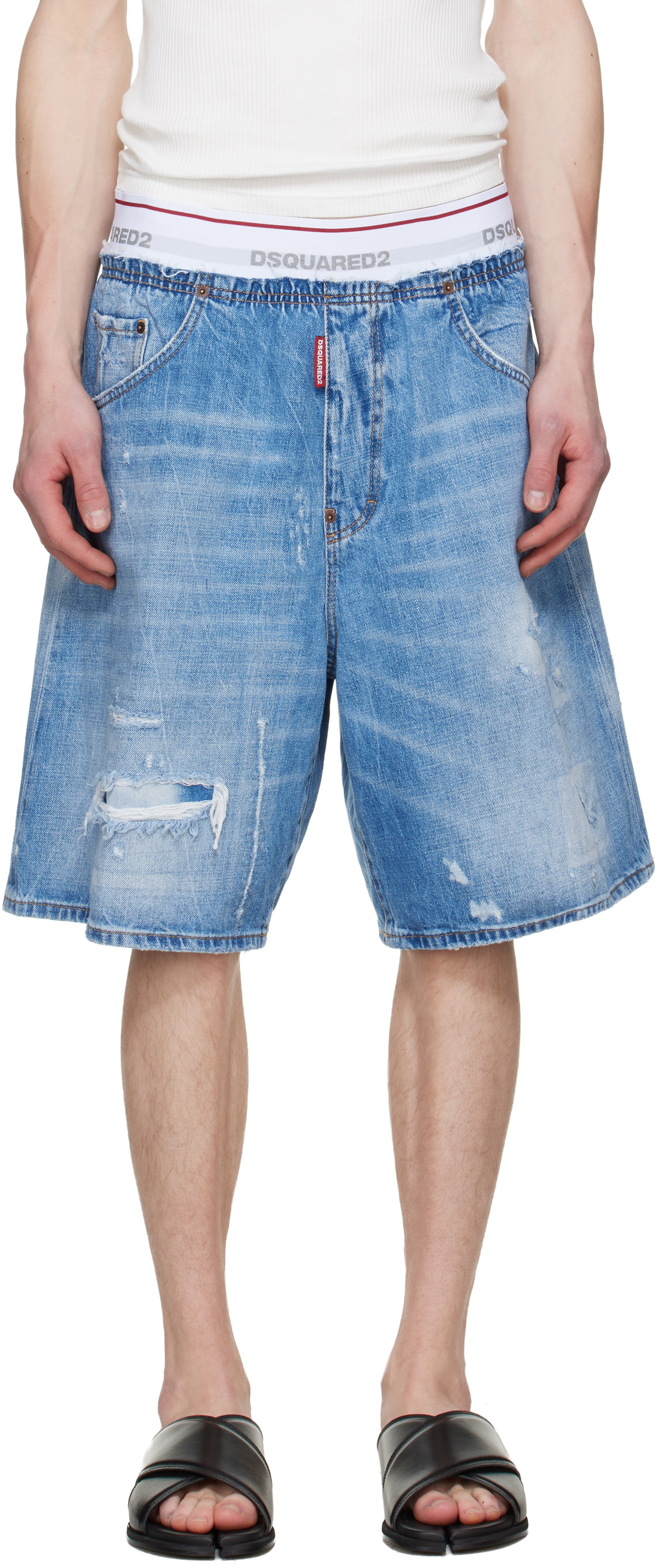 Dsquared2 Blue Light Wash Surfer Denim Shorts