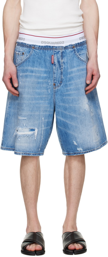 Photo: Dsquared2 Blue Light Wash Surfer Denim Shorts