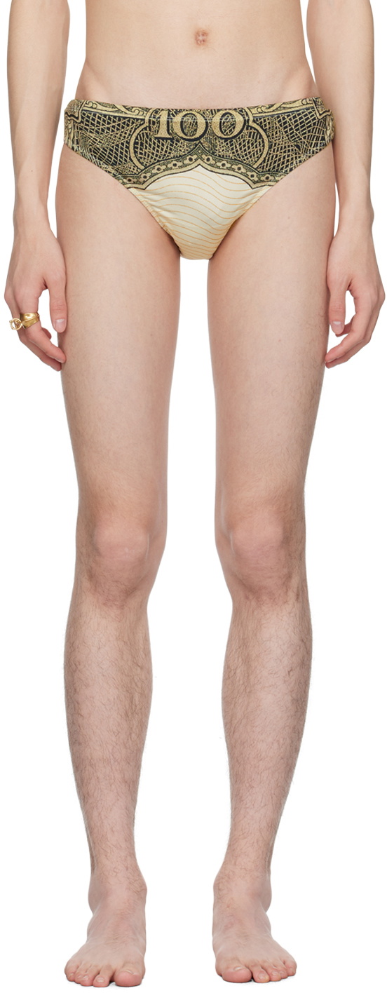 Jean Paul Gaultier Green & Beige 'The Cartouche' Swimsuit Briefs