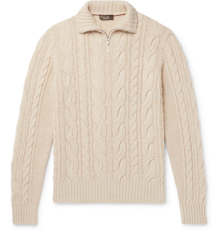 Photo: Loro Piana - Cable-Knit Baby Cashmere Half-Zip Sweater - Neutrals