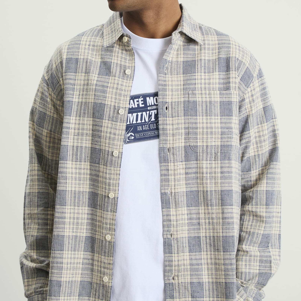 Café Mountain Men's Heritage Shirt in Ecru Slub Check