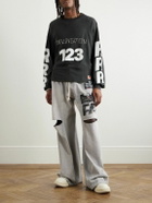 RRR123 - Flag Faster Wide-Leg Distressed Printed Cotton-Jersey Sweatpants - Gray